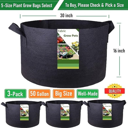 3-Pack 50 Gallon Thickened Plant Grow Bags Large (30x16 in) Heavy Duty Fabric Plant Pots Garden Bag for Potato,Tomato Planter,Herbs Veggies Planting,Flower Pots,Barrel Planter,Leaf Bag,Yard Waste Bags