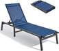 Aluminum Chaise Lounge Chair Outdoor, Foldable & Assembly Free Outdoor Lounge Chair with 5 Position Adjustable Backrest, Patio Pool Lounge Chairs for Outside Poolside Beach Lawn, 1PC, Navy Blue
