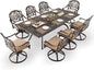 9-Piece Cast Aluminum Patio Furniture, Outdoor Dining Sets for 8 Include 87" Rectangular Patio Dining Table and 8 Swivel Chairs with Cushions & Umbrella Hole(Bronze)