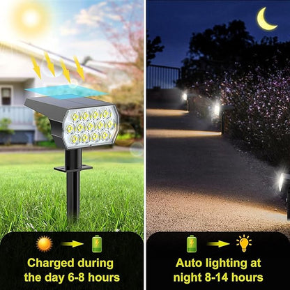 Solar Spot Lights Outdoor Waterproof IP65, [6 Pack/52 LED] 2-in-1 Solar Landscaping Spotlights, 3 Lighting Modes Solar Powered Garden Flood Light for Patio Pathway Driveway Yard Pool (Cool White)