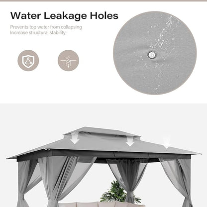 LAUSAINT HOME Semi-Permanent Outdoor Patio Gazebo 10'x13', Heavy Duty Party Tent Shelter with Double Roofs, Mosquito Nettings and Privacy Screens for Backyard, Garden, Lawn, Gray