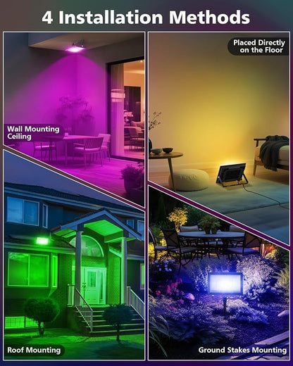 T-SUN Christmas Led Flood Light 60W, Outdoor Waterproof Color Changing Uplight for Stage Landscape Party, RGBW Dimmable Smart Floodlights 16 Million Colors&Timing& Music Sync, US Plug (4 Pack)