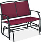 Best Choice Products 2-Person Outdoor Patio Swing Glider Steel Bench Loveseat Rocker for Deck, Porch w/Textilene Fabric, Steel Frame - Burgundy/Black