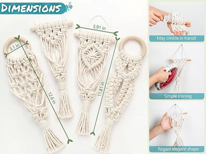 Melphoe 4 Pack Air Plants Holders Stand Air Fern Macrame Plant Hanger Indoor Hanging Planter Basket for Tillandsias Display, Boho Home Decoration Gift Idea