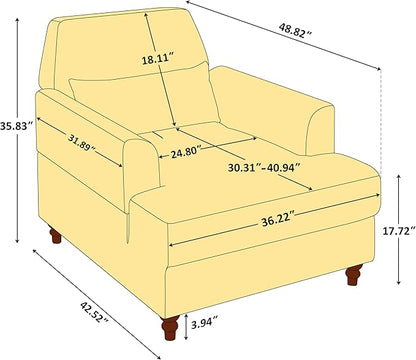 Chaise Lounge Chair Indoor Set of 2, Oversized Accent Chair for Living Room with Adjustable Backrest, Upholstered Mid-Century Reading Armchair for Adults, Comfy Modern Single Sofa Chair for Bedroom