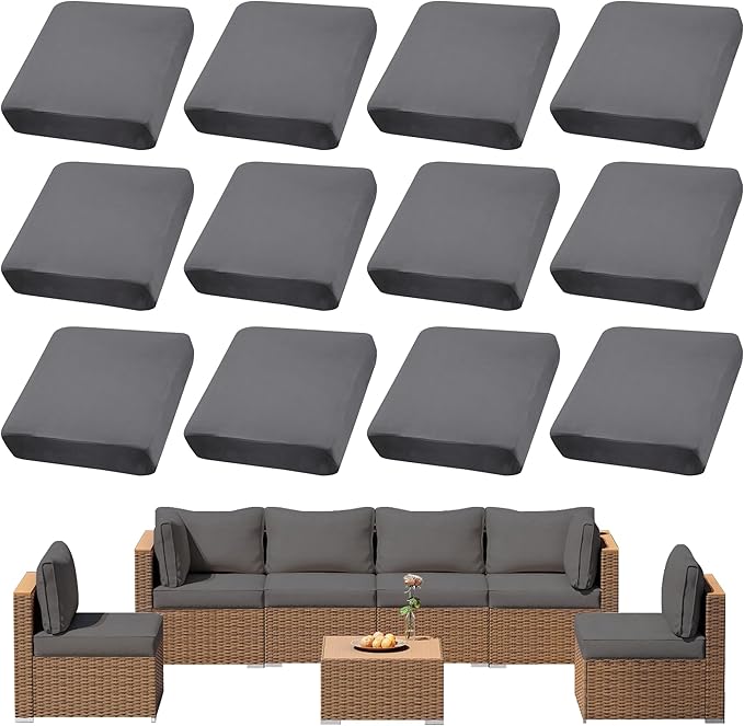 Outdoor Cushion Covers, 12 Pack Grey Stretch Fit for 20-27 Inch Cushions