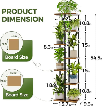 Bamworld Tall Plant Stand Indoor, 7 Tier Plant Shelf for Multiple Plants, Tiered Flower Pot Stands for Patio Garden Balcony Living Room Bedroom, Brown