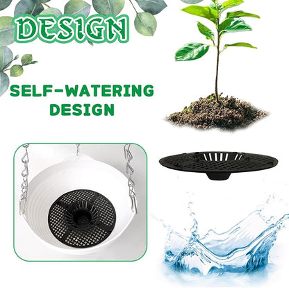 4 Pack 8 inch Plastic Self Watering Hanging Planters,Round Hanging Basket Planter with Drainer and Metal Chain,White Garden Flower Plant Pot Container for Indoor Outdoor Plants