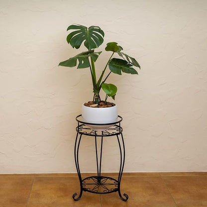 FaithLand 2 Pack Plant Stands, Heavy Duty Metal Planter Holder Indoor Outdoor, 2 Tier Round Potted Supports Rack, Corner Display Shelf Black