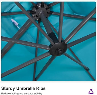 PURPLE LEAF 11.5' X 11.5' Telescopic Patio Umbrella with Base Included Lifting Cantilever Offset Square Large Umbrella for Pool Outdoor Patio Deck Garden Turquiose