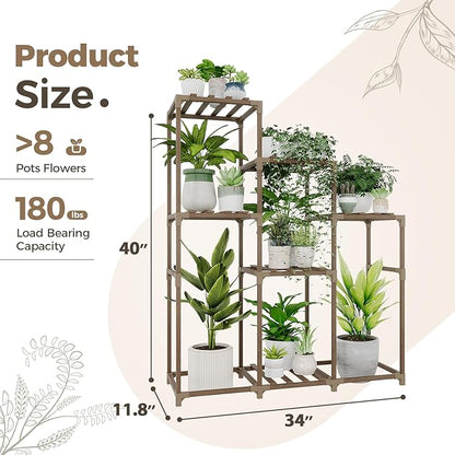 Bamworld Tall Plant Stand Indoor Wood Shelf Outdoor Tiered Rack for Multiple Flowers 5-Tier 7-Pot Ladder Holder for Plant Pots Gardening Decor