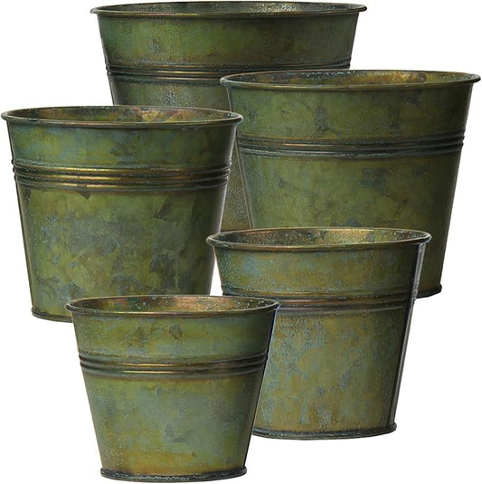 Briful 5 Size Galvanized Buckets Rustic Farmhouse Metal Bucket Galvanized Flower Bucket Plants Pot, Home Indoor Outdoor Decor Tin Planter, 3.7In/3.9 in/5.1In/5.9In/7.1In