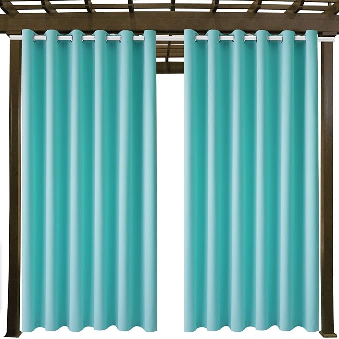 DIVA EN CAMINO DEC Outdoor Patio Curtain Waterproof Darkening Thermal Insulated Indoor Curtains for Bedroom, Porch, Living Room, Pergola, Cabana, W84 x L108, Teal Blue, Set of 2 Panels