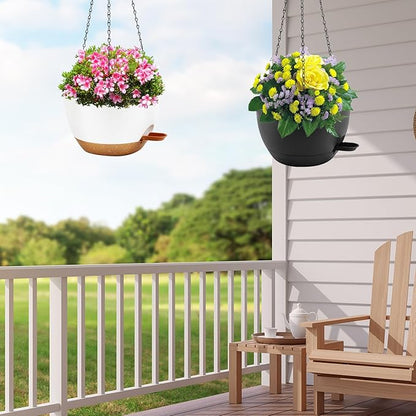 10 inch Hanging Planters for Indoor Plants, 3 Pack Self-Watering Hanging Planter Pots with Chain and Drainage Holes, Outdoor Plastic Hanging Baskets for Garden Home Decor