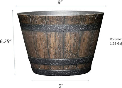 Classic Home and Garden S74CP5D-037R Whiskey Barrel Planter 5 Pack, 9", Kentucky Walnut