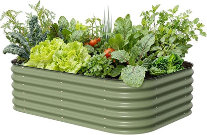 Vego garden Raised Garden Bed Kits, 17" Tall 6 in 1 Modular Metal Raised Planter Bed for Vegetables Flowers Patio Ground Planter Box-Olive Green