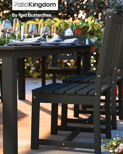 7-Piece Black Outdoor Dining Set for 6, 75.2'' HDPE Table with Umbrella Hole & Chairs, Weather-Resistant Patio Furniture for Garden, Lawn, or Poolside