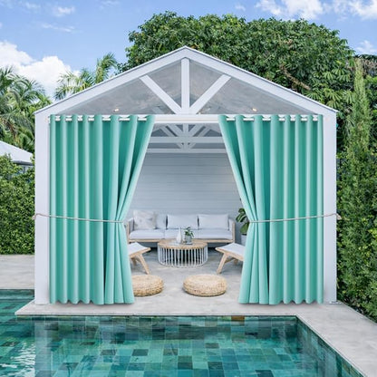 Outdoor Patio Curtain Waterproof Darkening Thermal Insulated Indoor Curtains for Bedroom, Porch, Living Room, Pergola, Cabana, W105 x L120 Extra Wide Room Divider, Teal Blue, Set of 2 Panels
