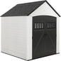 Rubbermaid Resin Outdoor Storage Shed With Floor (7 x 7 Ft) Weather Resistant, White, Organization for Home/Backyard/Garden Tools/Lawn Mower/Bike Storage/Pool Supplies