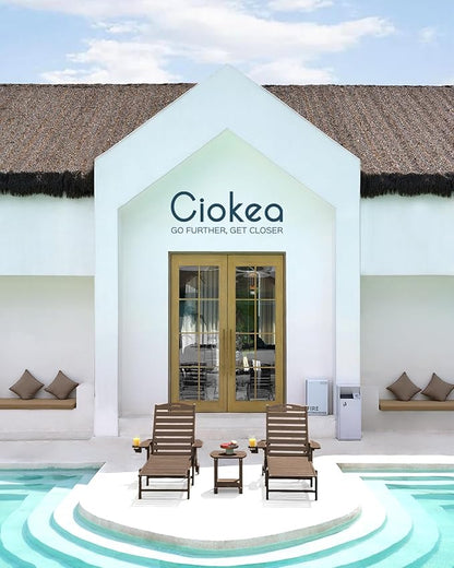 Ciokea Outdoor Lounge Chair Set of 4, All Weather Patio Chaise Lounge Chair for Outside, HDPE Chair with Rolling Wheels & Cup Holder, 5 Position, Deck, Pool, Dark Brown