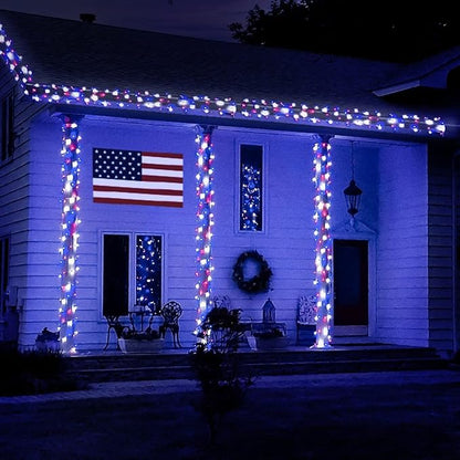 String Lights, 168 ft Red White and Blue, 600 LEDs, Outdoor Reel