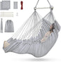 Outerman Hammock Chair, Hanging Chair with 3 Cushions and Foot Rest Support, Sturdy Metal Spreader Bar Max 440 Lbs, Swing Chair for Bedroom, Indoor & Outdoor, Patio, Porch or Tree（Gray）
