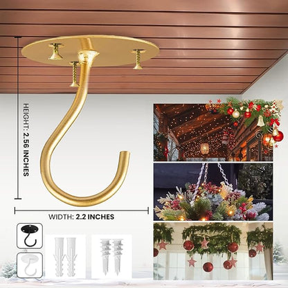 Ceiling Hooks for Hanging Plants- 4pcs 2.56 inches Heavy Duty Powder Coated, Gold Hanging Hooks for Bird Feeders, Planters and Wind Chimes
