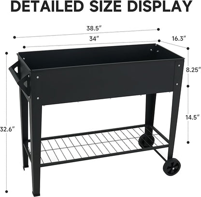 Raised Garden Bed with Legs and Wheels Removable for Outdoor, 31.6 * 14.6'' Metal Planter Raised Box for Growing Vegetables Herb Flower in Patio(Black)