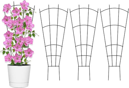 4 Pack 32'' Garden Trellis for Climbing Plants Outdoor Metal Trellis for Potted Plants Indoor Fan Shape Plant Support for Houseplant Flower Ivy Vine