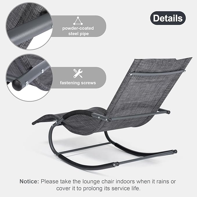 Outdoor Lounge Chairs with Removable Pillow, Pool Chaise Lounge Chairs Set of 2, Dark Grey