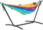 PNAEUT Double Hammocks with Stand for Outside, Portable Space Saving Heavy-Duty Steel Stand for Indoor Outdoor Patio (Mayan Rainbow)