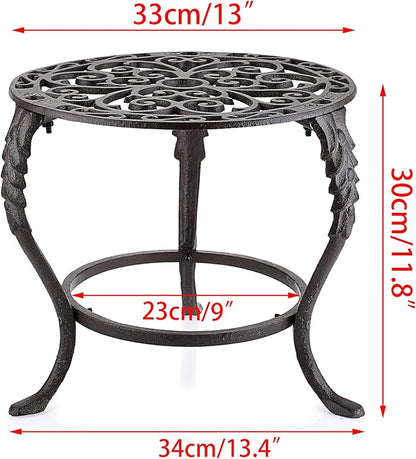 OwnMy Heavy Duty Cast Iron Plant Stand Vintage Iron Flower Pot Holder, Rustic Decorative Round Potted Plant Stand Rack, Indoor Outdoor Metal Plant Holder for Home Garden