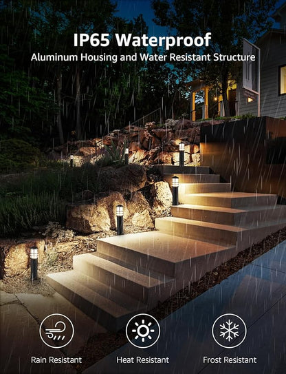 SUNVIE 4-Pack Low Voltage Pathway Lights 3W 3000K 12-24V LED Landscape Bollard Path Lights with Connectors CRI 90+ Aluminum Outdoor Landscape Lighting for Walkway Yard Garden, ETL Listed Cord