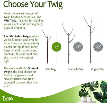 Mini Twigs Plant Support Stakes for Small Plants, Indoor & Outdoor Use, Gardening Supplies, Garden Accessories, Trellis & Ring Alternative, Made in USA - Begonia (Red), 10 Pack, 12" L