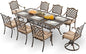 9-Piece Cast Aluminum Patio Furniture, Outdoor Dining Sets for 8 Include 87" Rectangular Patio Dining Table, 6 Stackable Chairs & 2 Swivel Chairs with Cushions & Umbrella Hole(Bronze)