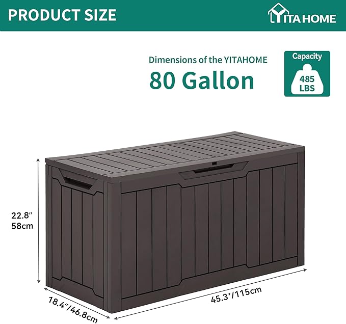 Deck Box 80 Gallon Resin Lockable Storage, Dark Brown