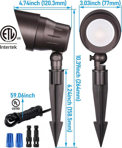 LEONLITE Low Voltage LED Landscape Spotlight, 5W 12V Pathway Lights Outdoor, CRI90, Aluminum Spot Lights for Garden, ETL Listed, IP65 Waterproof, 3000K Warm White, Oil Rubbed Bronze, Pack of 6