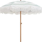 AMMSUN Boho Fringe Umbrella Outdoor Patio, 6.5ft UPF50+ Picnic Umbrella with Tassels with Steel Pole and Push Button Tilt, Vintage Green Stripe