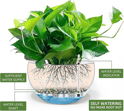 Dexceder 13.5 Inch Large Self Watering Hanging Planters Indoor Outdoor, Thickened Hanging Basket Flower Plant Pot with Water Level Indicator (White)