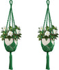 USLAI Macrame Plant Hanger Indoor Outdoor, Fits 3 to 6.5 inch Pots, Hanging Planter Holder with Beads and Tassels, Boho Home Decor, 35+35 Inch, Green (POTS NOT Included)