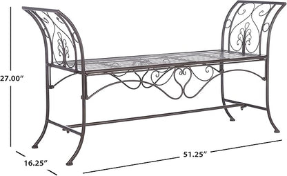 Safavieh PAT5016B Outdoor Collection Adina Rustic Brown Wrought Iron 51-inch Garden Bench