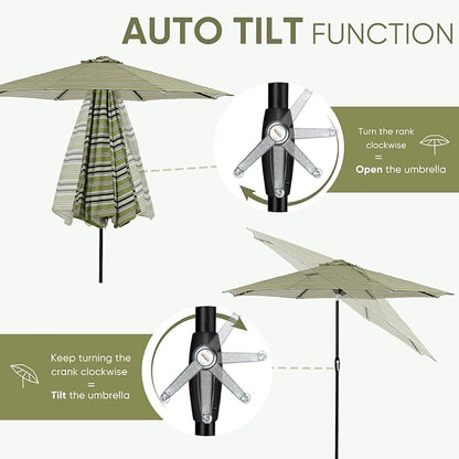 Tempera Patio Market Outdoor Table Umbrella with Auto Tilt and Crank, Large Sun Umbrella with Sturdy Pole & Fade Resistant Canopy, Easy to Set