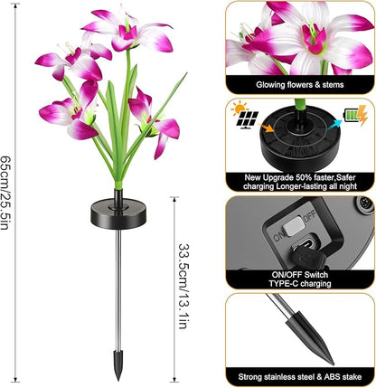 Upgraded Solar Garden Lights, 4 Pack Outdoor Solar Lights, New Round Panel for 40-Hour Runtime, Serve as Outdoor & Indoor Decor, 7-Color Changing Flower Lights, Waterproof for Patio Yard Decoration