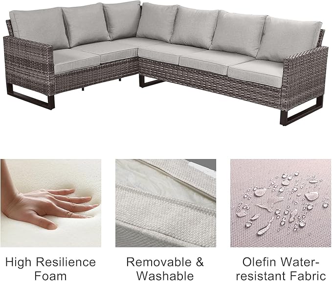 Patio Sectional Furniture Set with Fire Pit Table: 10 Pieces Wicker Patio Conversation Set with L Shaped Sofa, Outdoor Swivel Glider Rocker, Rattan Club Chairs, Ottomans, Removable Cushions Beige