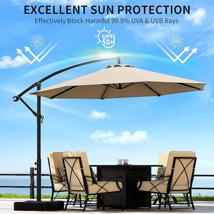 OLILAWN 10ft Patio Umbrella with Base Included, Outdoor Offset Cantilever Umbrella Upgraded Yarn-dyed Fabric Shade, Sturdy 8 Rids,360 Degree Rotation & Easy Tilt Adjustment, for Pool Deck Porch Backyard Garden,Beige