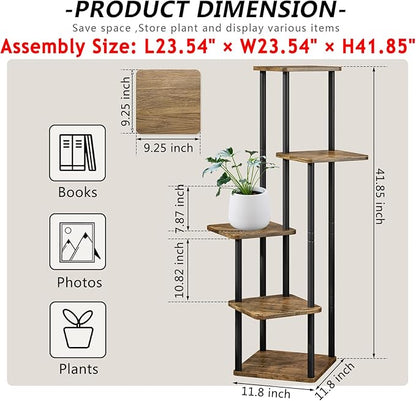 AZERPIAN Plant Stand 5 Tier Indoor Metal Flower Shelf for Multiple Plants Corner Tall Flower Holders for Patio Garden Living Room Balcony Bedroom, Black (5 Tier-Black)