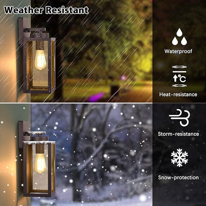 BesLowe Outdoor Wall Light Fixtures, Exterior Waterproof Wall Lanterns, Brown Porch Sconces Lighting with E26 Sockets, Modern Outside Lights for House Patio Front Door Entryway, 2-Pack