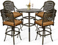 VIVIJASON 5-Piece Patio Swivel Bar Stools Set, All Weather Outdoor Cast Aluminum Bar Height Bistro Set with 4 Cushioned Bar Chairs & 35.4" High Bar Table w/Umbrella Hole for Backyard, Lawn, Garden