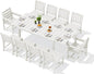 SERWALL 11-Piece Outdoor Dining Set, 60" - 83" Expandable Outdoor Dining Table and 10 HDPE Chairs, All Weather HDPE Outdoor Furniture Set for Backyard, Garden, White