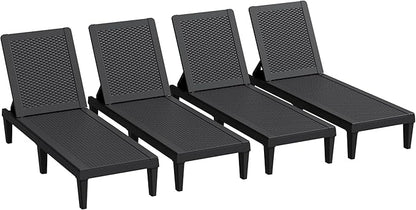 Greesum Outdoor Chaise Lounge Chairs Set of 4 with 5-Position Adjustable Backrest, Waterproof PP Sun Chaise Loungers for Garden Pool Beach Patio Deck Sunbathing, Black